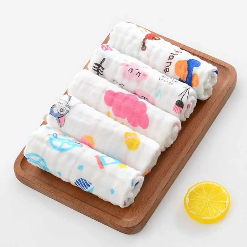 10 шт. Baby Muslin Washcloth Хлопчатобумажная марля Младенческая Личная полотенце рожденный платок 210728