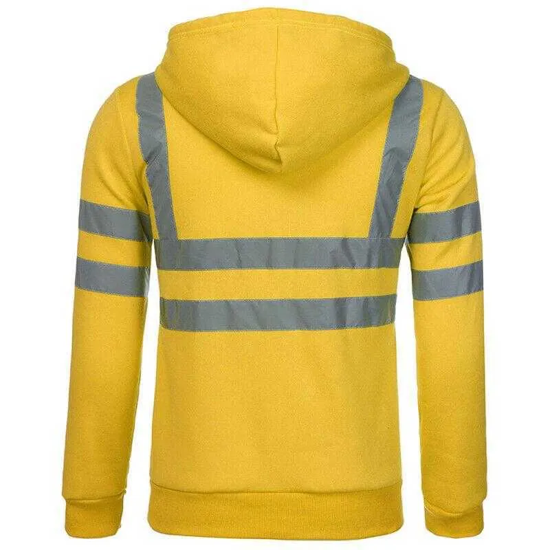 Hommes Stripe Patchwork Sweat à capuche Jumper Tops Veste de travail ferroviaire Outwear Bande réfléchissante Sécurité Manteaux de sécurité 210811