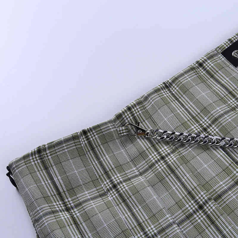Женский гот высокая талия клетчатая юбка Y2K одежды Harajuku Kawaii лоскутная пряжка цепочка мини плиссированные юбки Preppy 210517