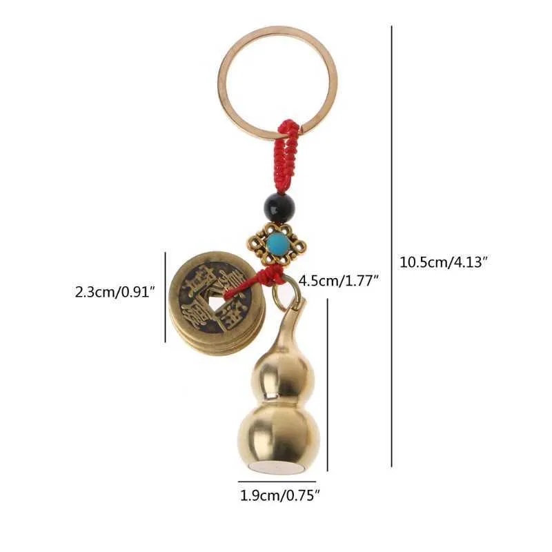 Glückskürbis-Schlüsselanhänger mit Feng Shui-Münzen, Messing-Kalebasse, Wu Lou-Anhänger, Schlüsselanhänger, X7YA G1019