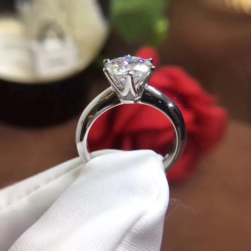 Luxo 2 ct brilhante CZ anéis de diamante anel de casamento de noiva 100% 925 prata cheia de joias finas do presente R017348a