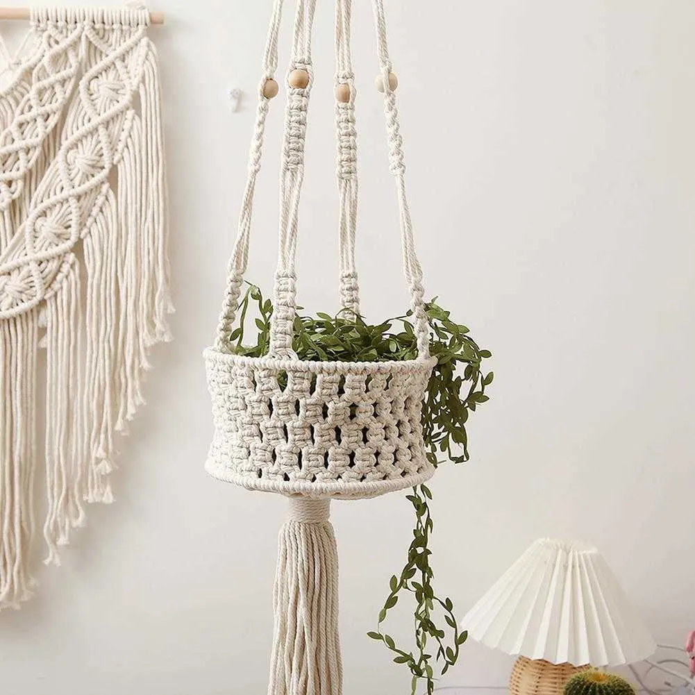 Bohemian Woven Tapestry Pendant Hanging Decoration Plant Potted Rack Flower Pocket Room Decor Home Decoration Accessories Y0910