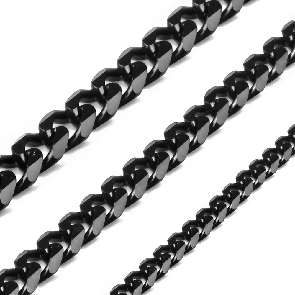 3 5mm 5mm 6 5mm Width Unisex 316L Stainless Steel Chain Necklace Diamond-Cut Curb Cuban Chains Link Lobster Clasp Black for Men Wo219U