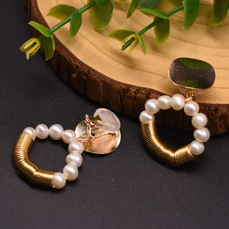 Fait à la main Original naturel perle d'eau douce Boho oreille Clip pour femmes filles fête cadeau géométrie boucles d'oreilles bijoux fins