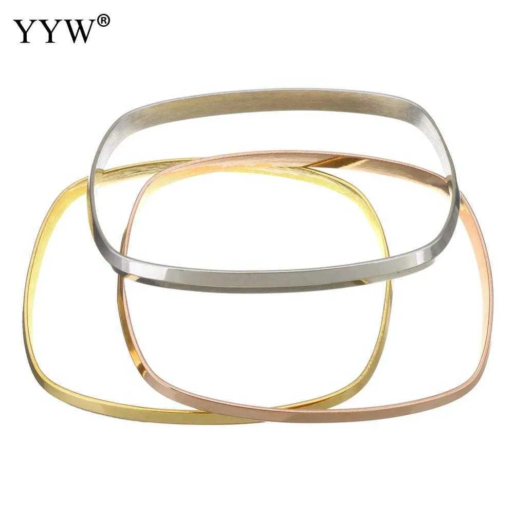 Top Quality Gold Color Bangle Multicamada Quadrado Aço Inoxidável Mulheres Pulseira Mulheres Homens Jóias Pulseras Mujer / Set q0719