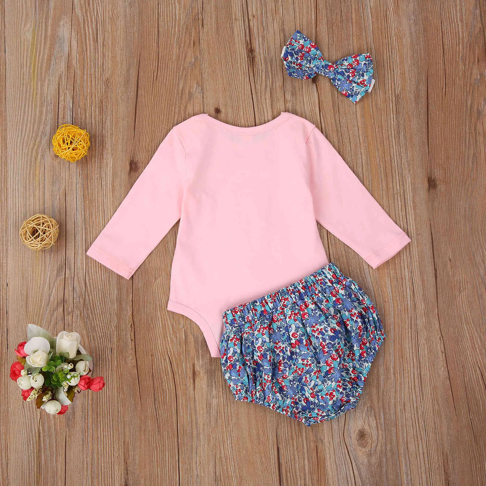 0-24m Christmas Deer Born Infant Baby Meisje Kleding Set Lange Mouw Romper Bloemen Shorts Outfits Xmas Clothing 210515