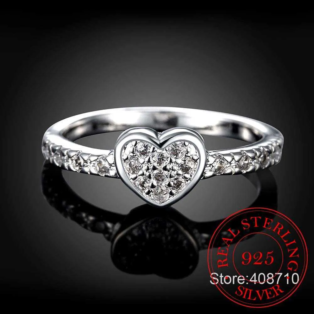 Mother039s Day Gift Anello di cuore zircone originale 925 Sterling Silver Fashion Love Heart Rings for Women Wedding Fine Jewelry Q0707042269