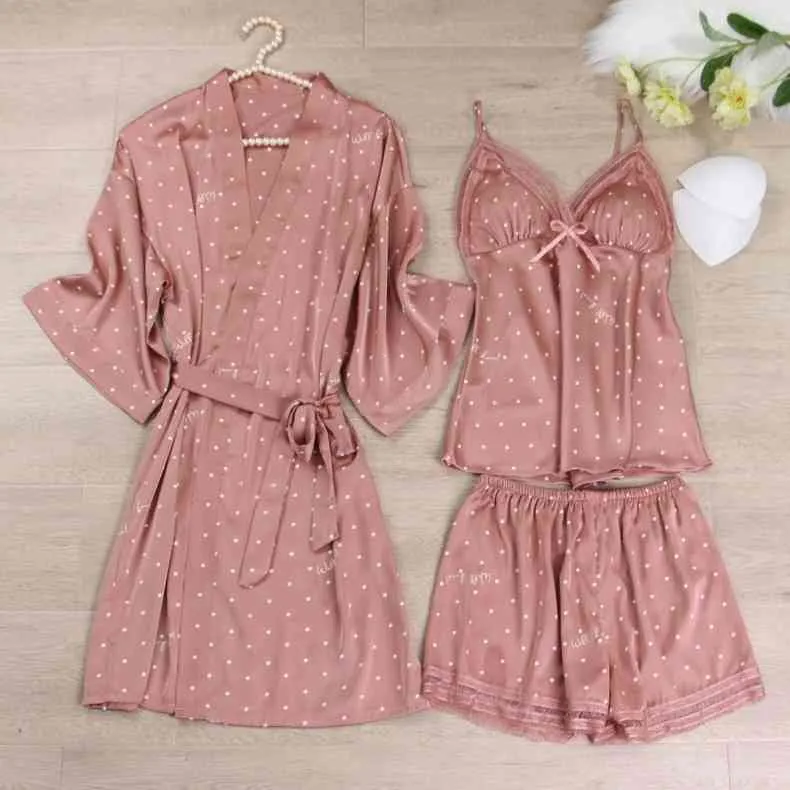 Stampa Dot Wedding Robe Set Sleepwear Casual Intimo Lingerie Camicia da notte Camicia da notte Soft Homewear Abbigliamento la casa Abito kimono