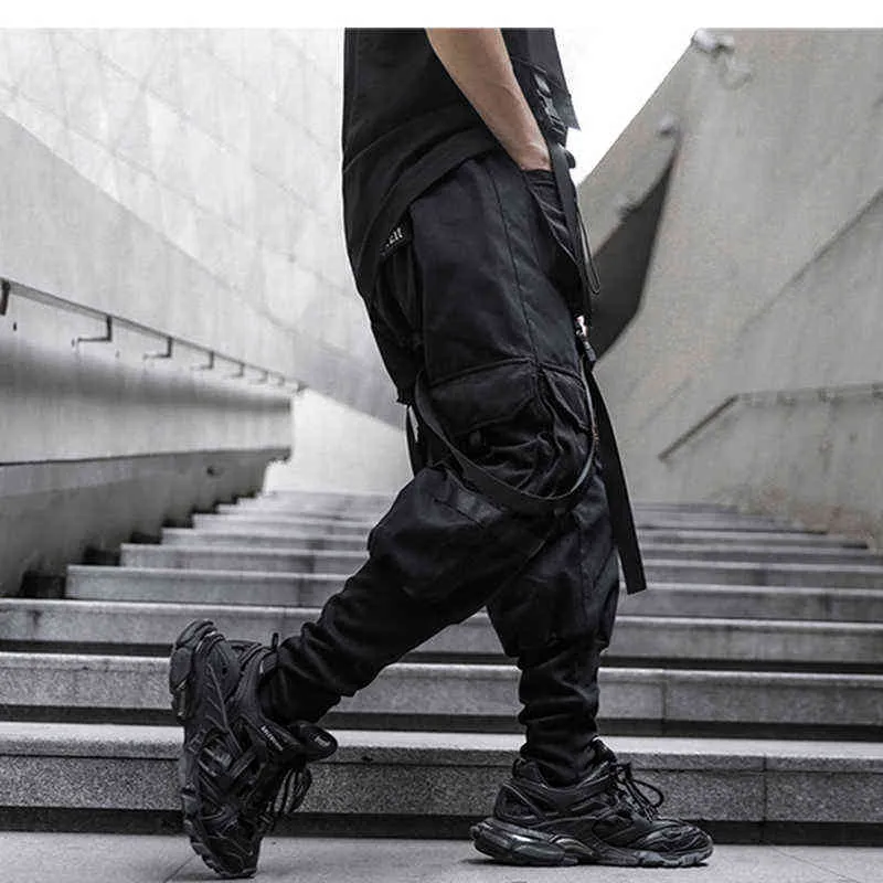 Spring New Men's Cargo Pants Loose Multi Pocket Ribbon Trousers Fashion Style Casual Overalls Streetwear Hip Hop Function Pants H1223