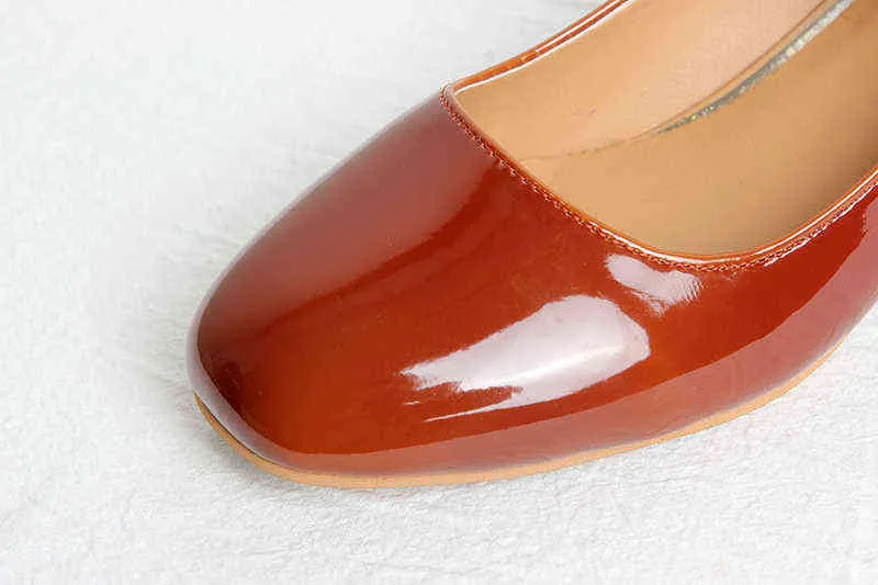 Sapatos de vestido Mary Janes-Zapatos de Charol con Tacón Alto Para Mujer Calzado de Vestir Con Correa PT El Tobillo Punta Cuadrada Otoño 6131 220309