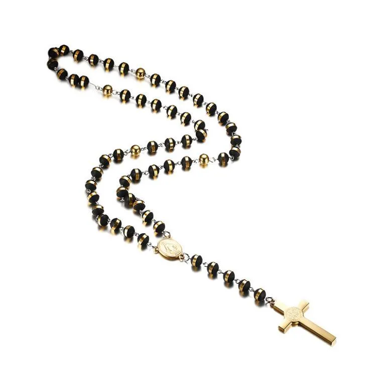 Chaines 30 mm en acier inoxydable Collier Collier noir et or Couleur avec Saint Jésus Christ croix croix Hip-H283a