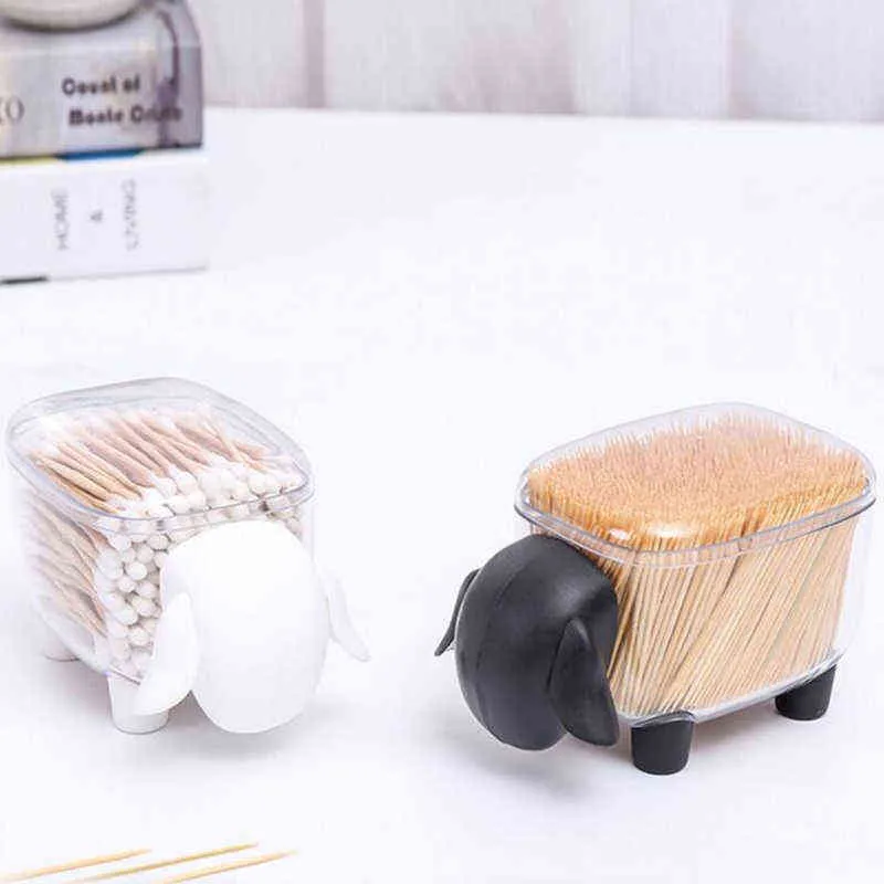 Cute Sheep Creative Mini Plastic Cotton Swab Storage Box Household Dust-proof Desktop Organizer Cosmetic 