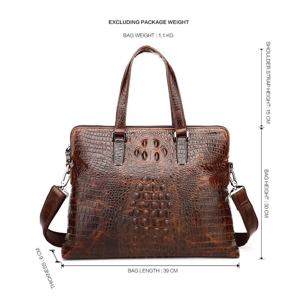 Handbags Men Genuine Leather Crocodile Male Messenger Bags Horizontal Leather Laptop Large Travel Briefcases