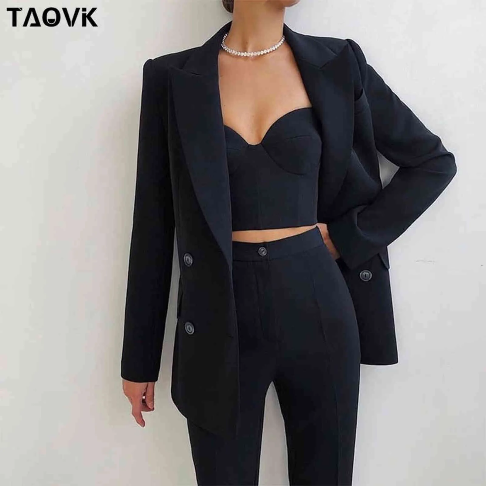 Taovk Women Sust Female Pant Office Lady Lady Business Set uniform Wear Blazers Camis Tops e 3 pezzi 211105