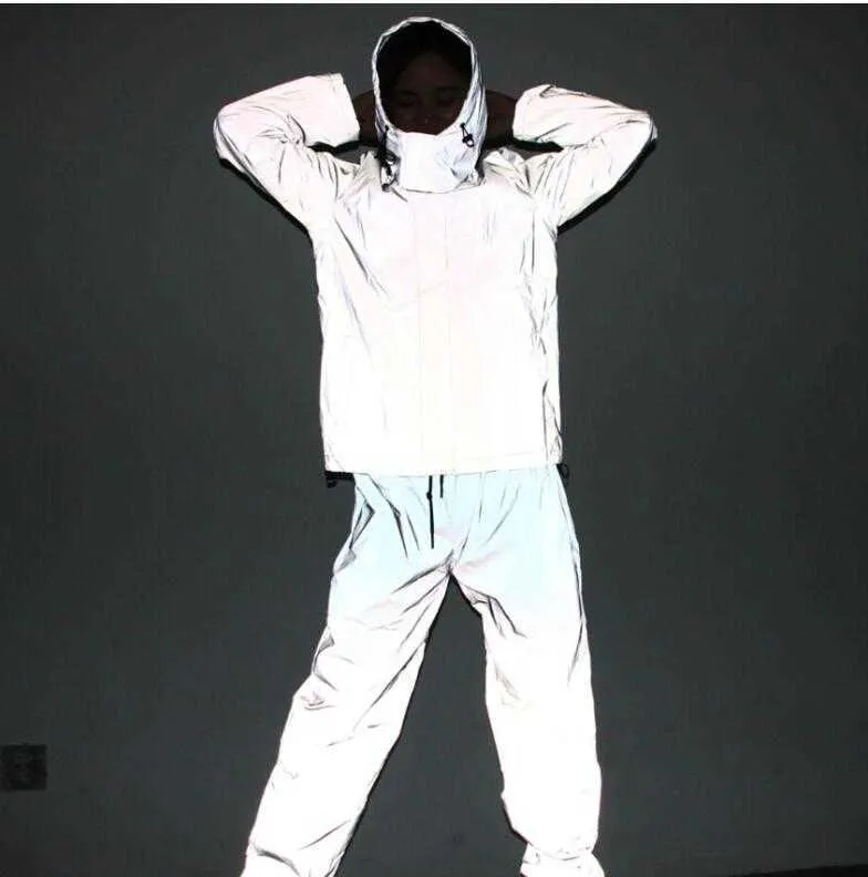Pantaloni hip-hop riflettenti pantaloni da jogging da uomo 210715