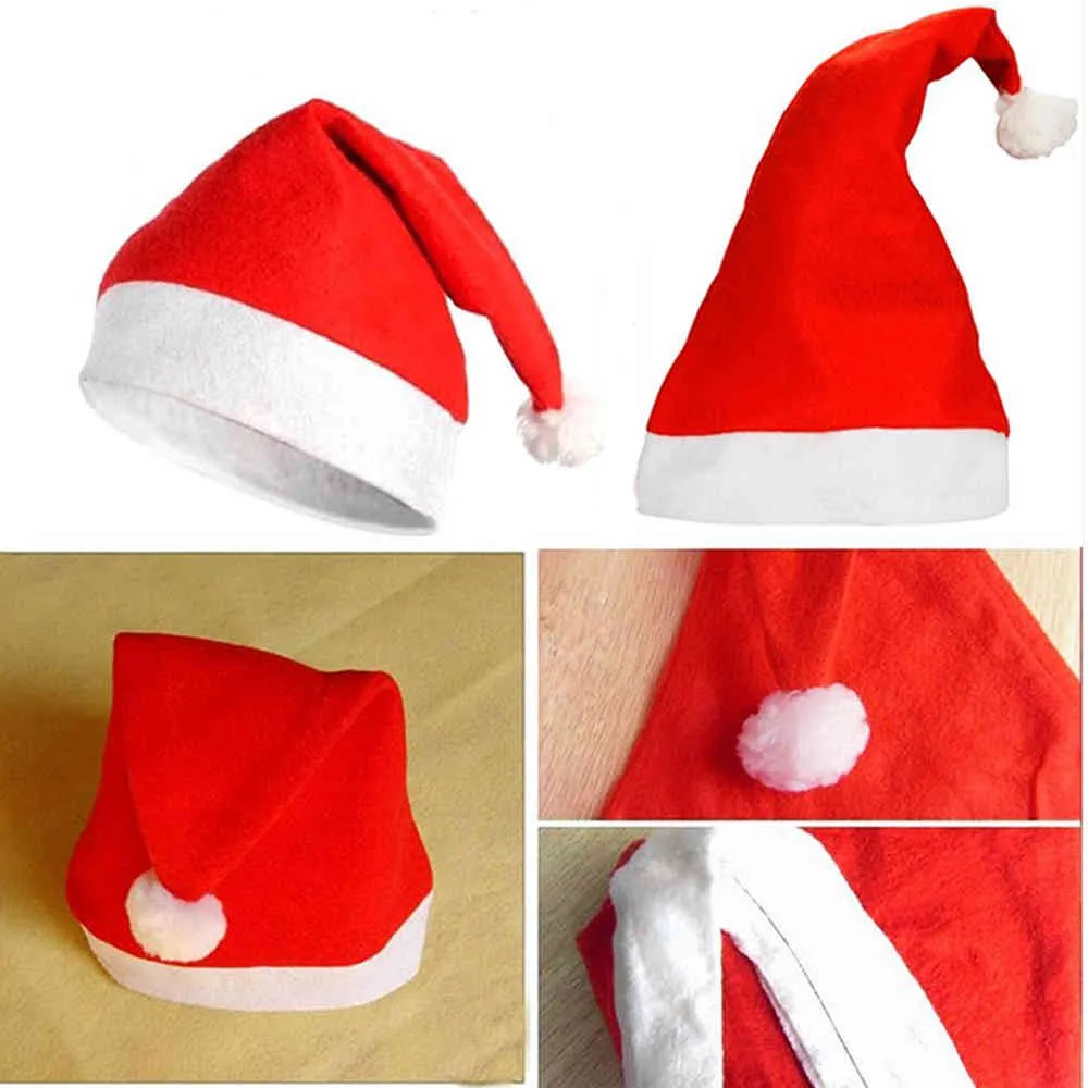 12st / set unisex hatt traditionell vit röd xmas Santa Claus 'cap present till vuxna barn semester fest jul