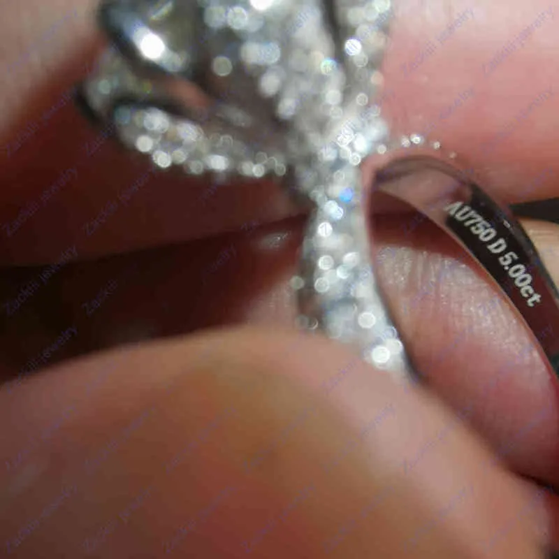 Anello di fidanzamento con 5 diamanti certificato con nome personalizzato Anello da donna in oro bianco 14 carati con Moissanite da sposa in argento sterling 240C