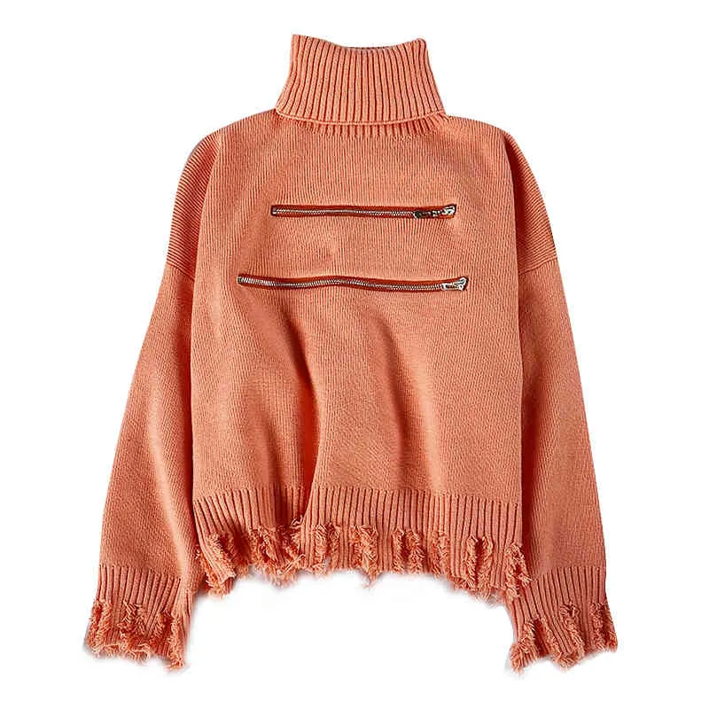 Nomikuma Turtleneck Tassel Court Pull Knitwear Coréen Zipper Femmes Tricoté Tops Automne Hiver Solid Pull Jumpers 6C368 210427