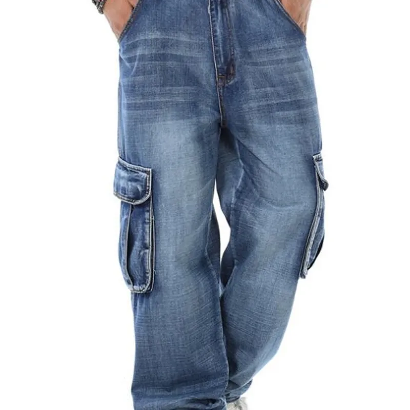 Men's Baggy Hip Hop Jeans Multi Pockets Skateboard Cargo for Men Tactical Denim Joggers Pants Plus Size 44308W