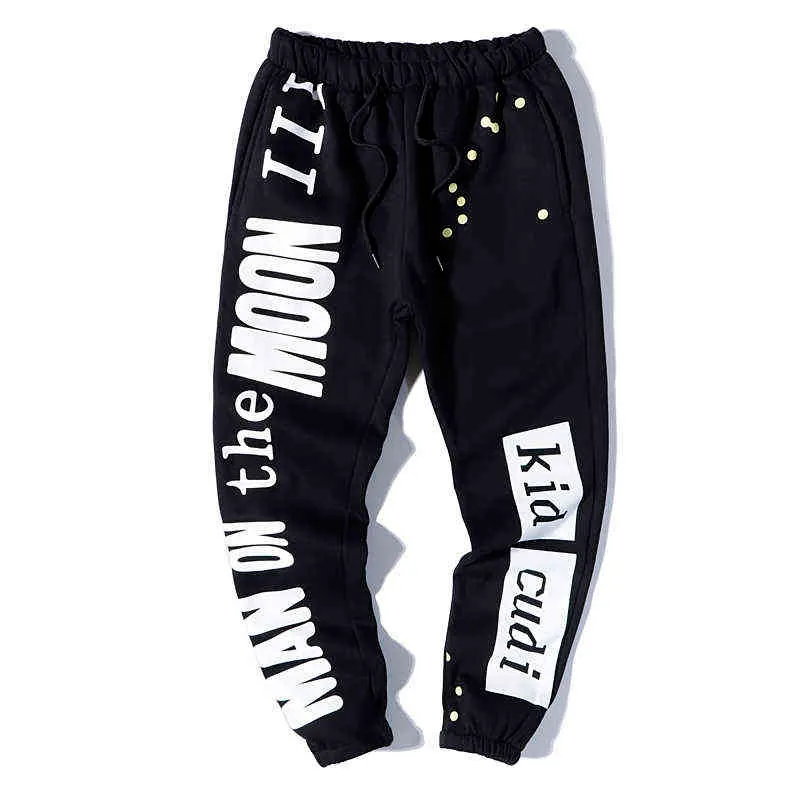 KID CUDI MOON Sweatpants Hip Hop Men Women CPFM.XYZ Streetwear Wave Point Print Joggers Pants Harajuku Fleece Fashion Trousers G1217