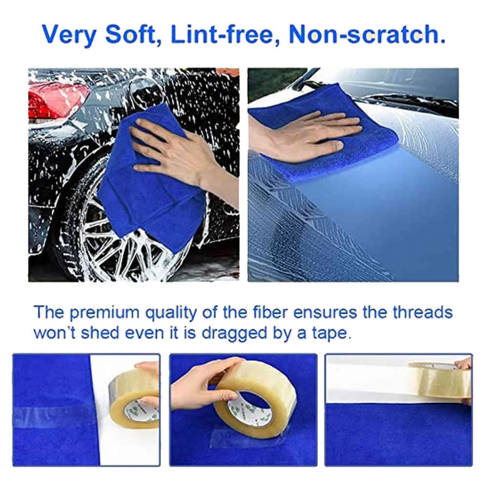 Blauwe Microfiber Cleaning Drying Soft Hemming E Doek Detaillering Car Wash Handdoek 30cmx30cm