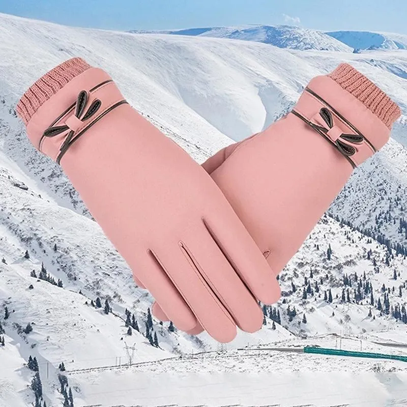 Cinq doigts Gants Mode Femmes Automne Hiver Mignon Fourrure Chaud Mitaines Plein Doigt Mitaines Sport En Plein Air Écran Tactile