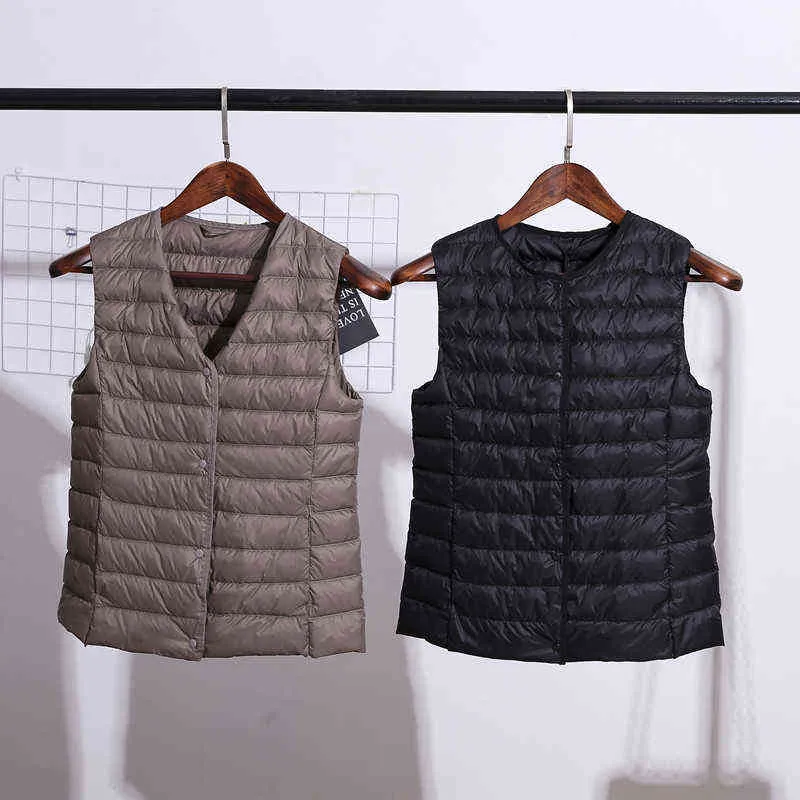 Fitaylor 90% Duvet de Canard Blanc Ultra Léger Femmes Gilet Manteau Mince Veste Sans Manches Col V Ou O 211216