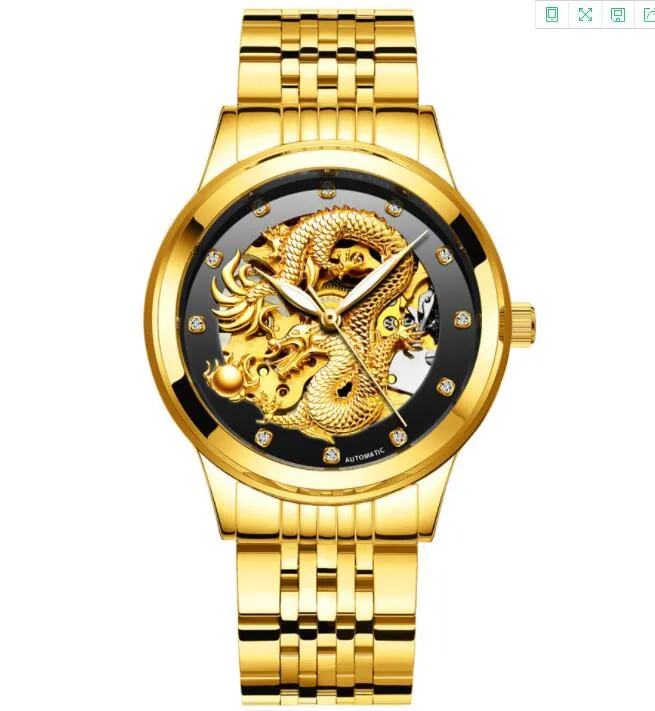 Mohdne H666 Brand Automatic Movement Hollow out Men watch Big gold plate with dragon waterproof325d