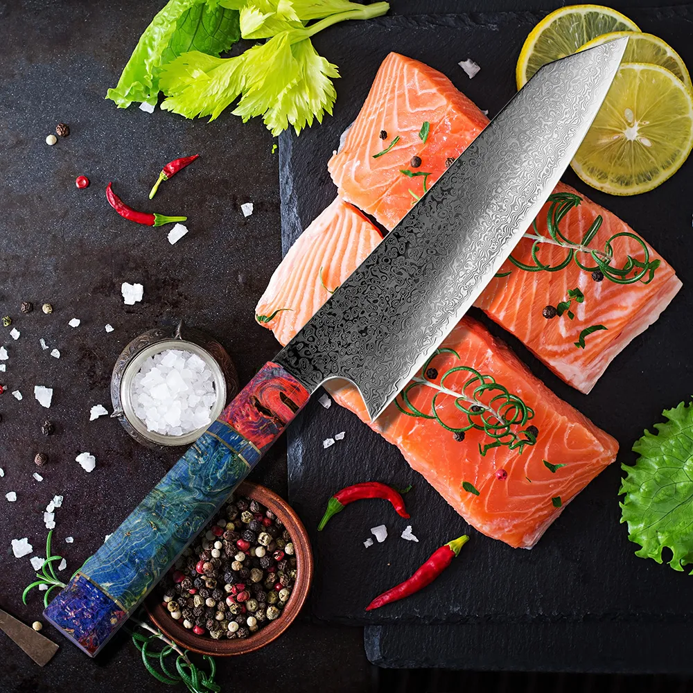 XITUO Chef's Nakiri Knife 67 Layers Japanese Damascus Steel Damascus Chef Knife 8 Inch Damascus Kitchen Knife Solidified Wood HD