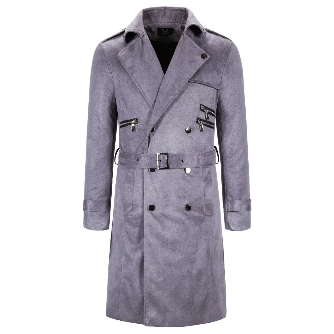 Casaco de trench sólido de lã homens outono casaco longo Double Zipper Decoração Casal Casal Casual Slim Pocket Streetwear 210524