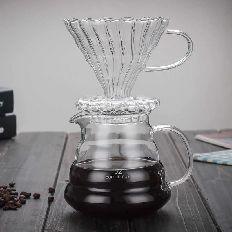 Japness Style V60ガラスのコーヒーフィルターの再利用可能なコーヒーフィルター210712のためのガラス木製のコーヒーの乾燥機