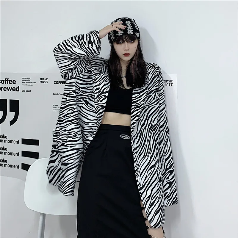 Korobov Automne Hiver Nouveau Chic Femmes Manteau Vintage Streetwear Costume Veste Harajuku Zebra Motif Femme Manteaux 210430