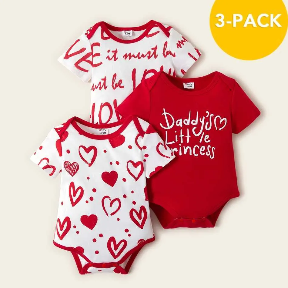 Ankunft Sommer 3-teiliges Baby-Mädchen-Liebesbrief-Druck-Bodysuit-Spielanzug-Kleidung 210528