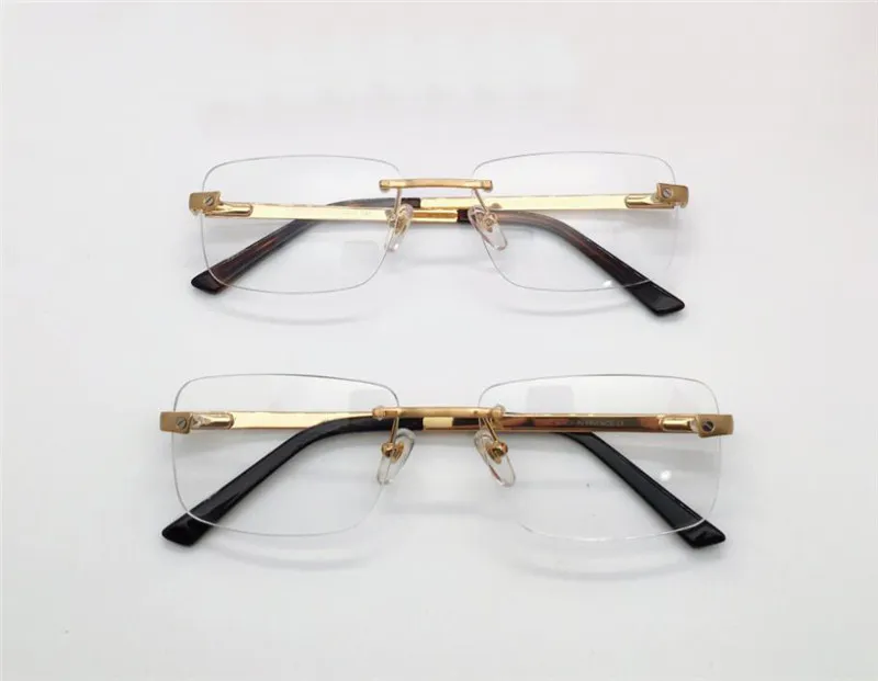 Nya modedesign Optiska glasögon 0167 K Gold Frame Square Rimless Simple Business Style Lätt och bekväm att bära TRAN245W