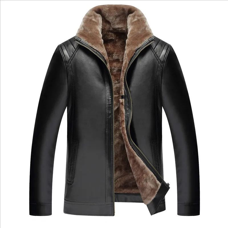 Jesienne zimowe futro jeden męskie ubranie skórzane plus aksamitne gęstość młodzieżowa skórzana kurtka płaszcz męski 5xl