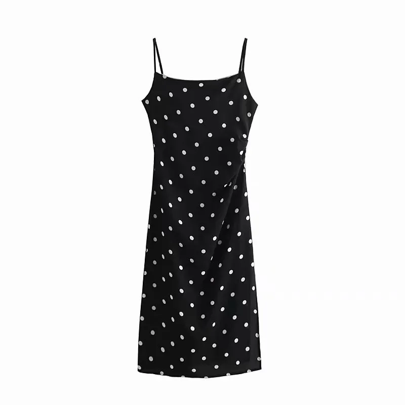 Rouge à pois dos nu femme robe été noir mince fines bretelles Midi femmes élégantes robes de soirée Slip Club Vestidos 210430