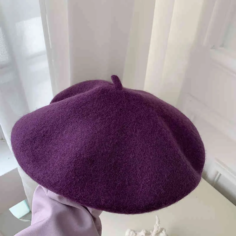 Luna&Dolphin Women 90% Wool Mushroom Pure Berets Autumn Deep Eaves Knitting Grape Purple Artist Cap Painter Beanie Winter Hat