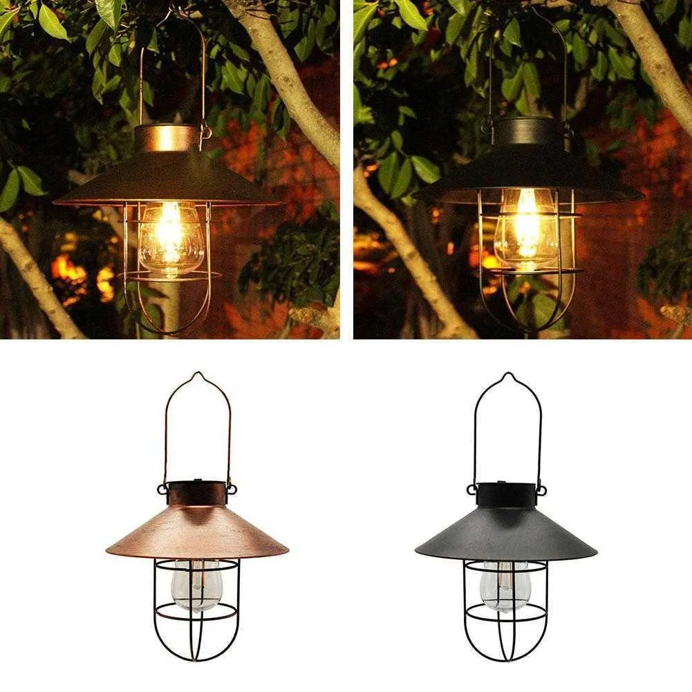 Retro Solar Lantern Garden Yard Patio Decor Outdoor Wall Hanging Light Vintage Lamp med varm vit glödlampa H09177985057