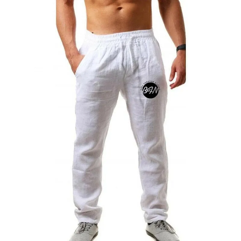 Pantaloni Pantaloni larghi estivi casual Pantaloni sportivi da uomo in lino di cotone solido elastico in vita Pantaloni sportivi da jogging neri da uomo