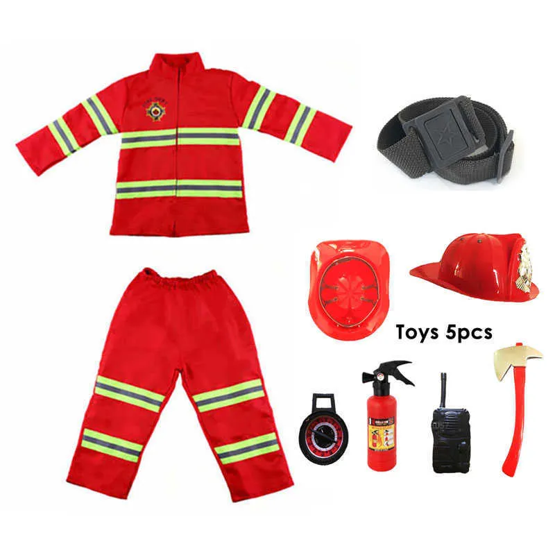 消防士の衣装のおもちゃの男の子男の子ギフトコスプレ衣装ハロウィーンの役割遊びサム作品ユニフォームウォーターガンQ0910