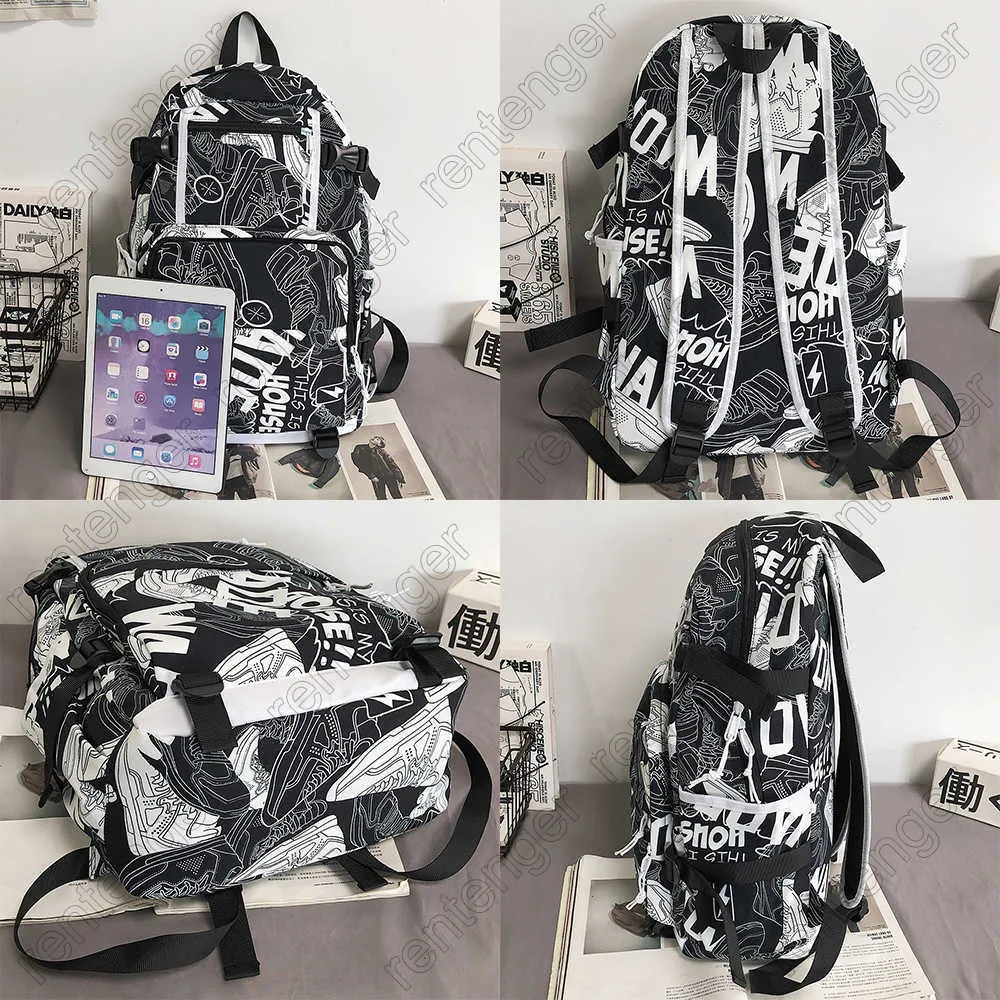 Harajuku Girl Male School Bag Female Graffiti Print Men Backpack Women Book Boy Bag Nylon Ladies Fashion Laptop Backpack Student 210929