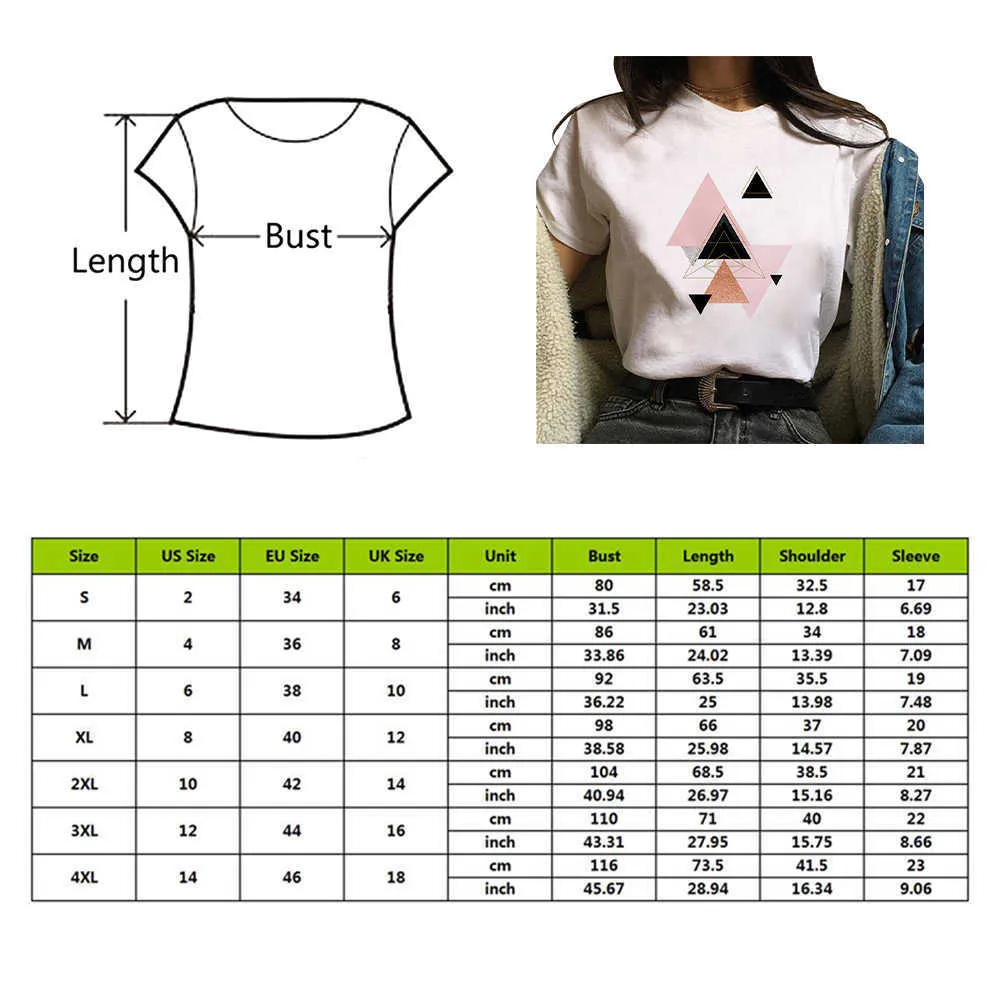 Geometria Drukowane Kobiety T-Shirt Kobieta 90S Koszulka Graficzna Harajuku Topy Tee Cute Krótki Rękaw Zwierząt Tshirt Tshirts Plus Size X0527