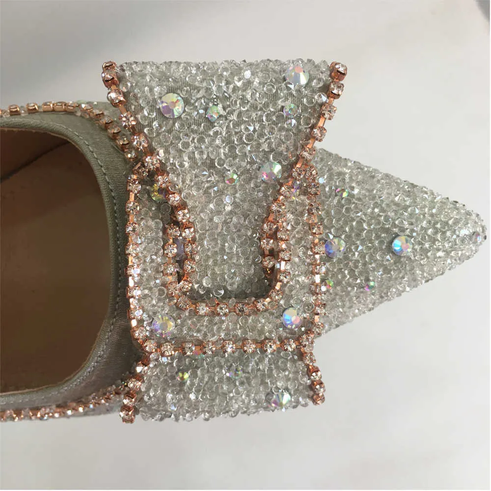 CRYSTAL Shoes Diamond Edge High-heeled Ladies Silver Thin Heels 9.5cm Fashion Woman Shoe Pointed Toe Luxury Pumps Women 210610