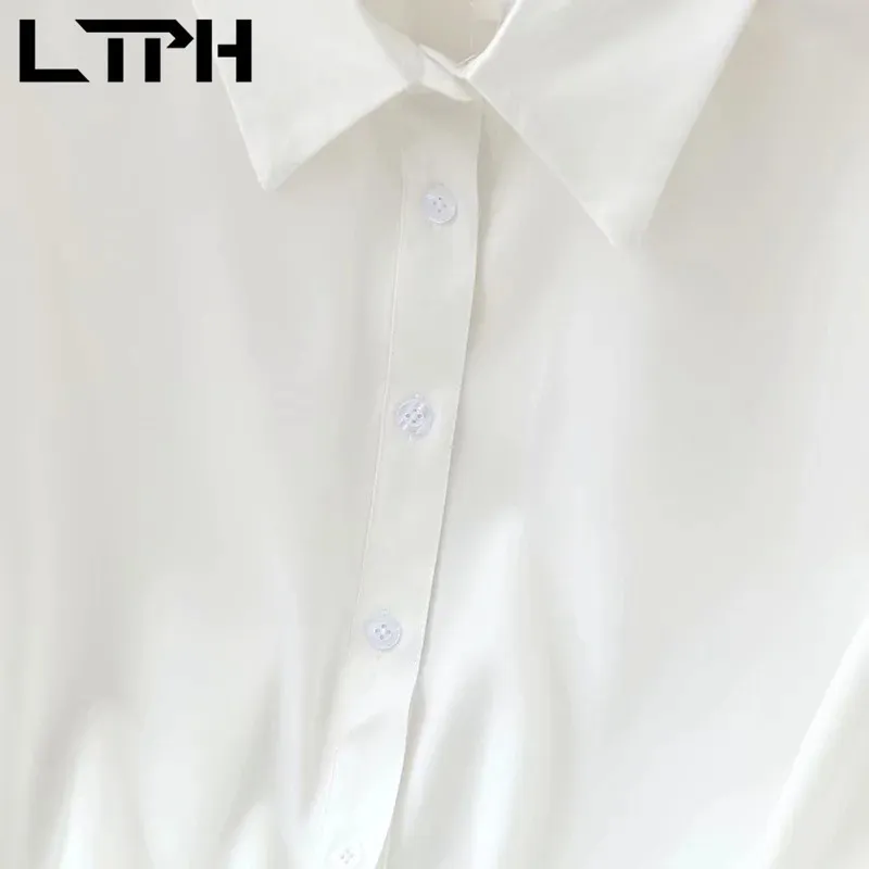 Coréen petit frais lâche manches longues femmes chemises chemisiers style paresseux streetwear streamers chemise blanche été 210427