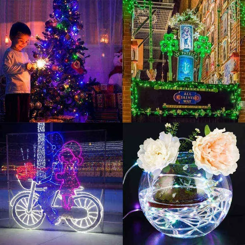 LED-Lichterkette, 8 Modi, wasserdichte Regenbogen-LED-Lichter mit Weihnachtsdekoration, mit Fernbedienung, batteriebetriebene Lichterkette 211104