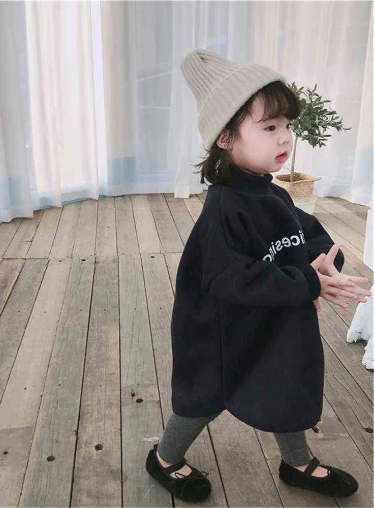 Automne hiver filles de style coréen polaire à manches longues hoodies robe 2-6 ans enfants coton chaud vêtements décontractés Tops 220106