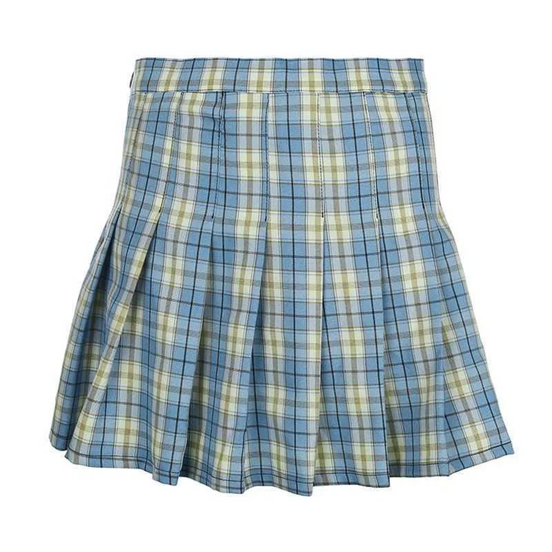 HEFLASHOR Mini gonna a pieghe stile preppy viola Donna Casual Scuola Kawaii Plaid Corto da donna a vita alta s 210708