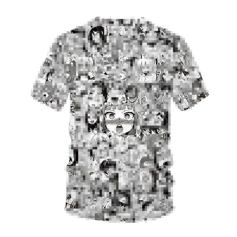 Ahegao Tシャツアニメ3Dプリント男性女性ストリートウェアHentaiパターンOネックヒップホップTシャツ原宿カジュアルトップスセクシーな女の子服Y220208