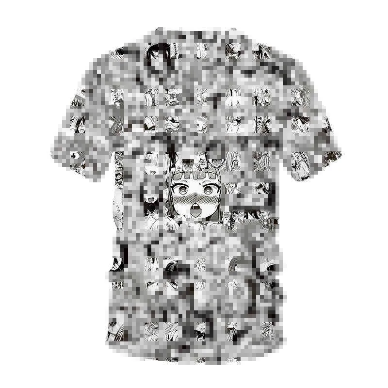 Ahegao t-shirt أنيمي 3d طباعة الرجال النساء الشارع الشهير هنتاي نمط س الرقبة الهيب هوب تي شيرت المتناثرة عارضة قمم مثير فتاة الملابس Y220208