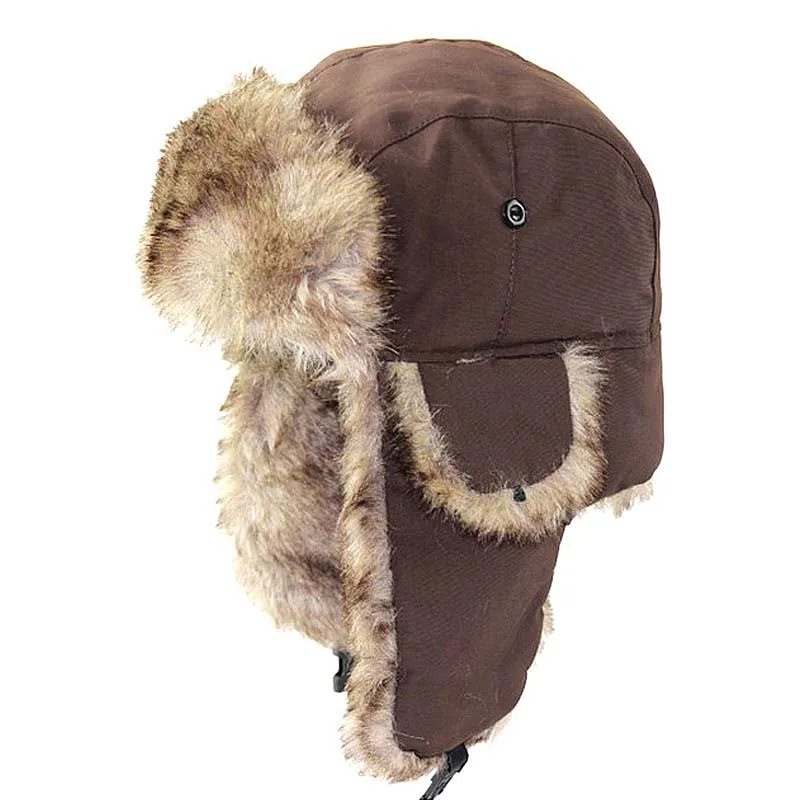 Cappello da cacciatore di pelliccia sintetica invernale Cappello da cacciatore russo Ushanka Trooper Cappelli da aviazione a prova di acqua uomo Berretto da neve eschimese con paraorecchie